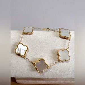 COPY - 18k Real Solid Gold White Clover Bracelet , AU750 Stamped